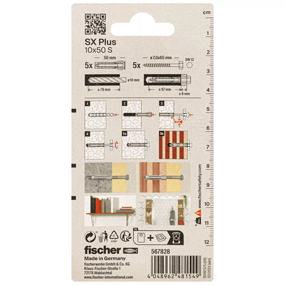 FISCHER kaiščiai su varžtais SX Plus S, 10x50 mm, 5 vnt.