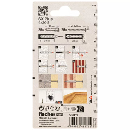 FISCHER kaiščiai su varžtais SX Plus S, 4x20 mm, 25 vnt.