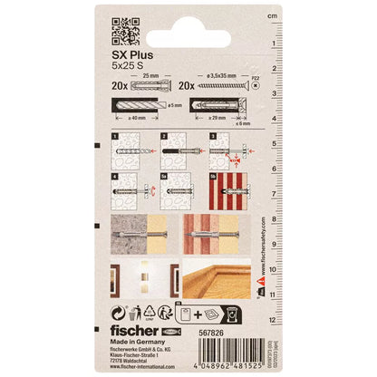 FISCHER kaiščiai su varžtais SX Plus S, 5x25 mm, 20 vnt.