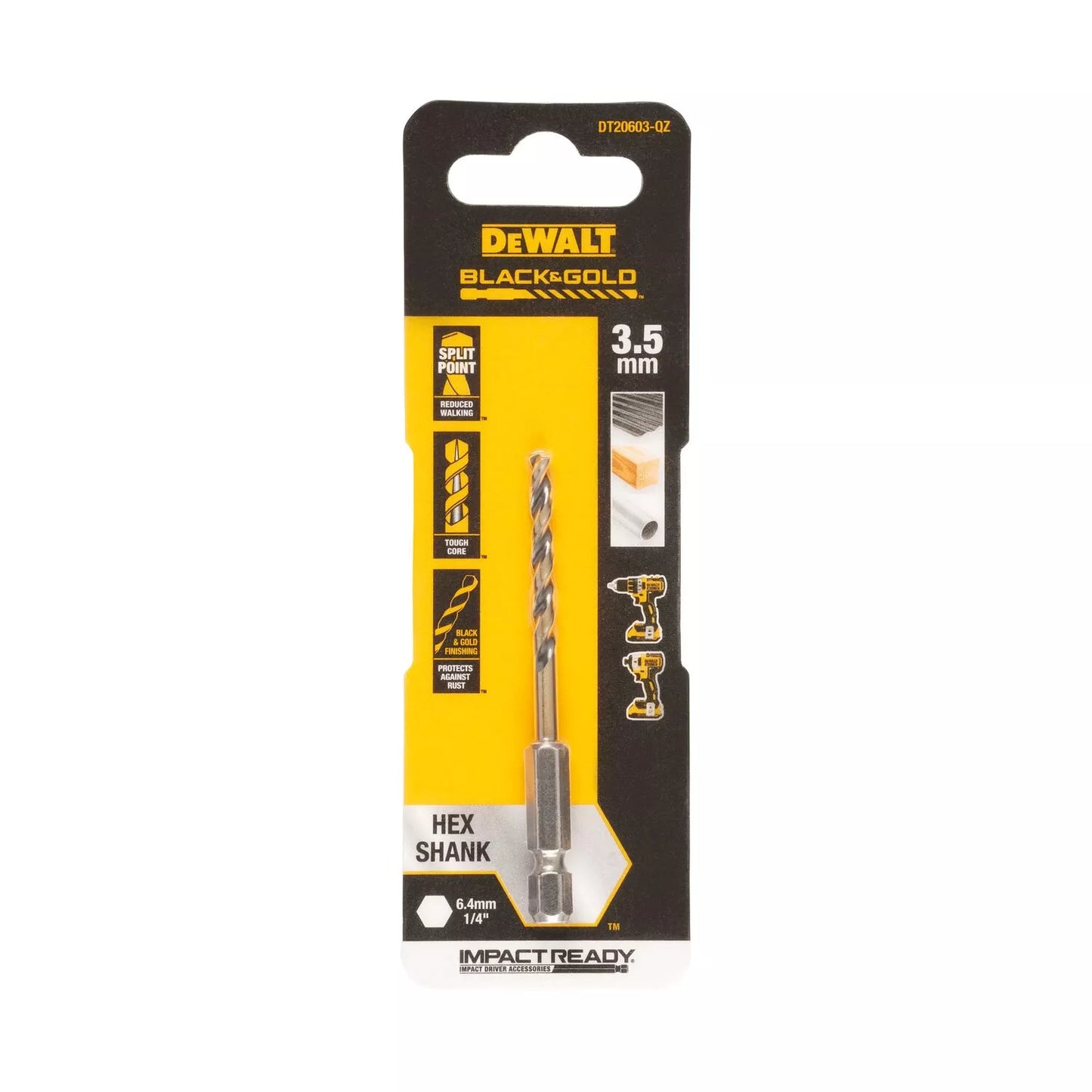 Grąžtas metalui HEX 1/4, 3,5 mm, DeWALT