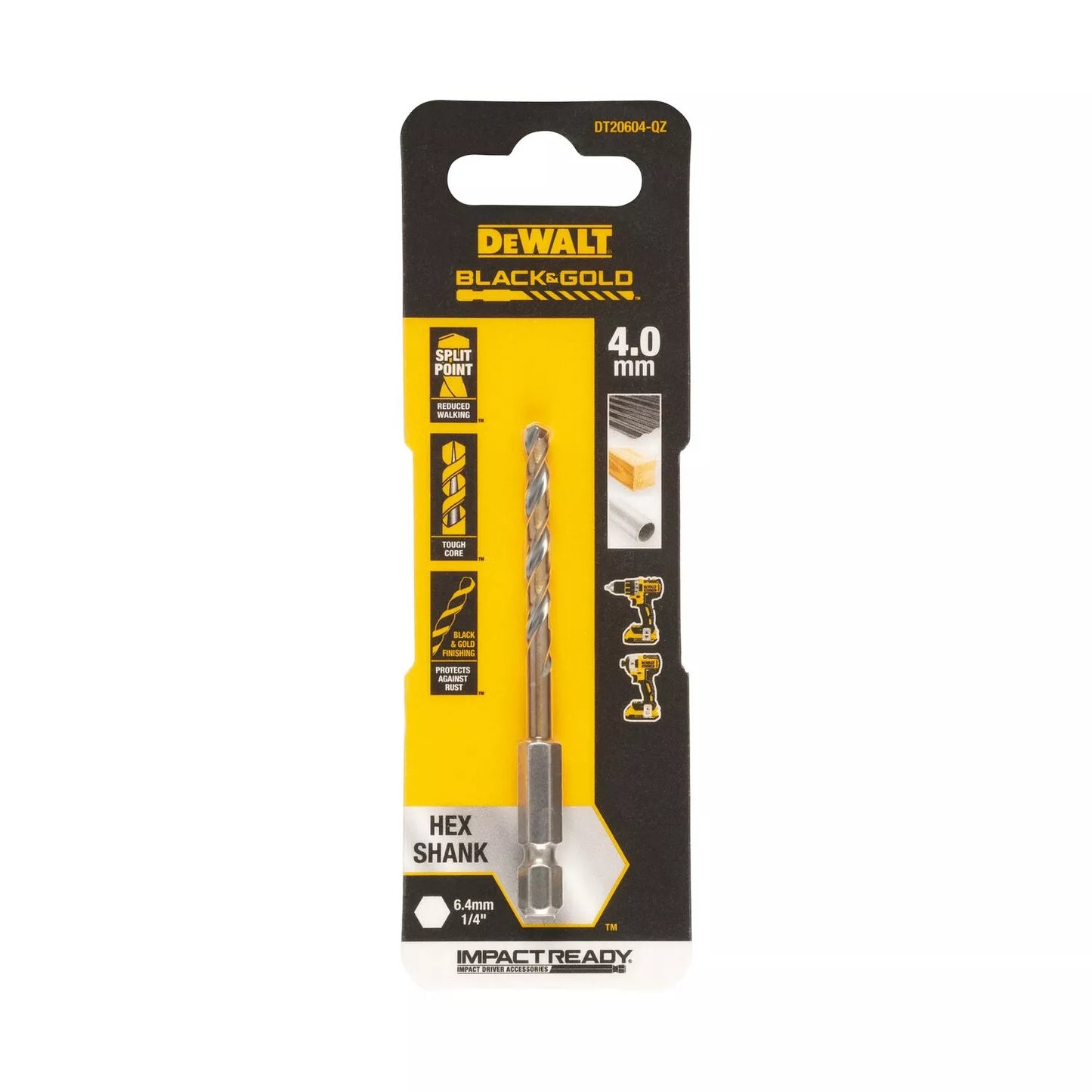 Grąžtas metalui HEX 1/4, 4,0 mm, DeWALT