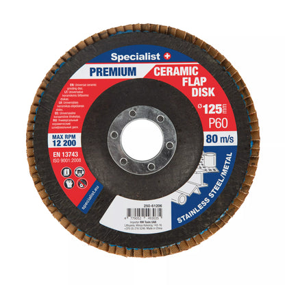 Lapelinis šlifavimo diskas 125 mm, P60, Ceramic PREMIUM, SPECIALIST+