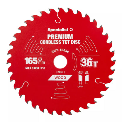 Pjovimo diskas 165x36Tx20mm, Cordless PREMIUM, SPECIALIST+