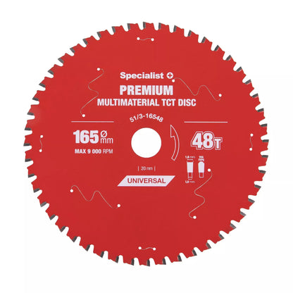 Pjovimo diskas 165x48Tx20mm, Multimaterial PREMIUM, SPECIALIST+