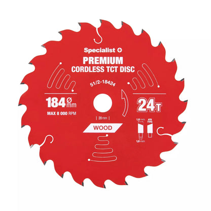 Pjovimo diskas 184x24Tx20/16mm, Cordless PREMIUM, SPECIALIST+