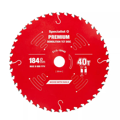 Pjovimo diskas 184x40Tx20/16mm, Demolition PREMIUM, SPECIALIST+
