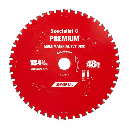 Pjovimo diskas 184x48Tx20/16mm, Multimaterial PREMIUM, SPECIALIST+