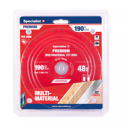 Pjovimo diskas 190x48Tx30mm, Multimaterial PREMIUM, SPECIALIST+