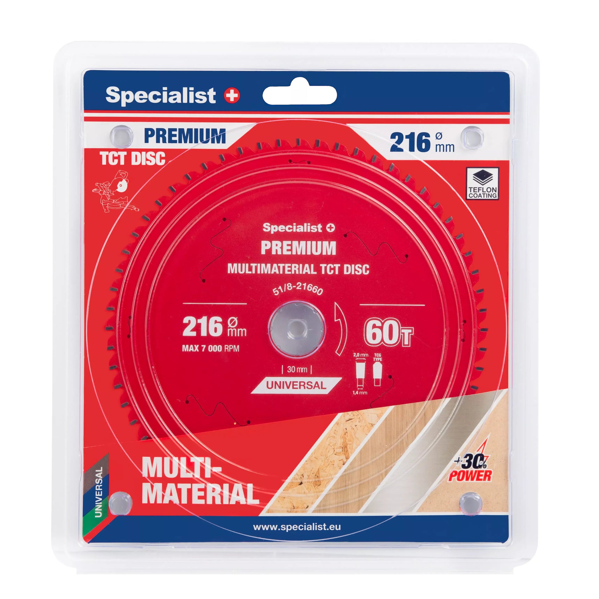 Pjovimo diskas 216x60Tx30mm, Multimaterial PREMIUM, SPECIALIST+