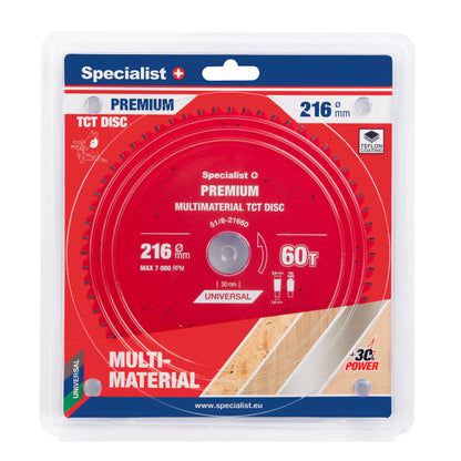 Pjovimo diskas 216x60Tx30mm, Multimaterial PREMIUM, SPECIALIST+