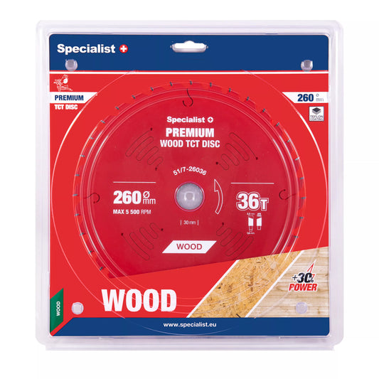 Pjovimo diskas 260x36Tx30mm, Wood PREMIUM, SPECIALIST+