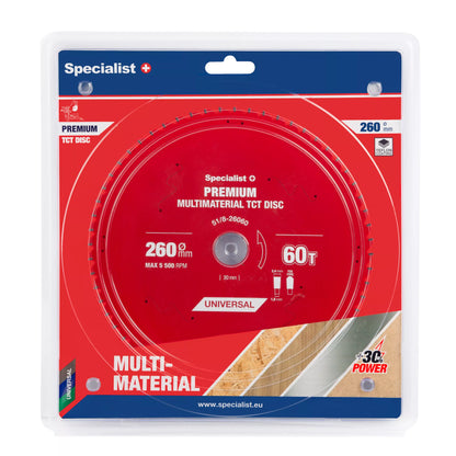 Pjovimo diskas 260x60Tx30mm, Multimaterial PREMIUM, SPECIALIST+