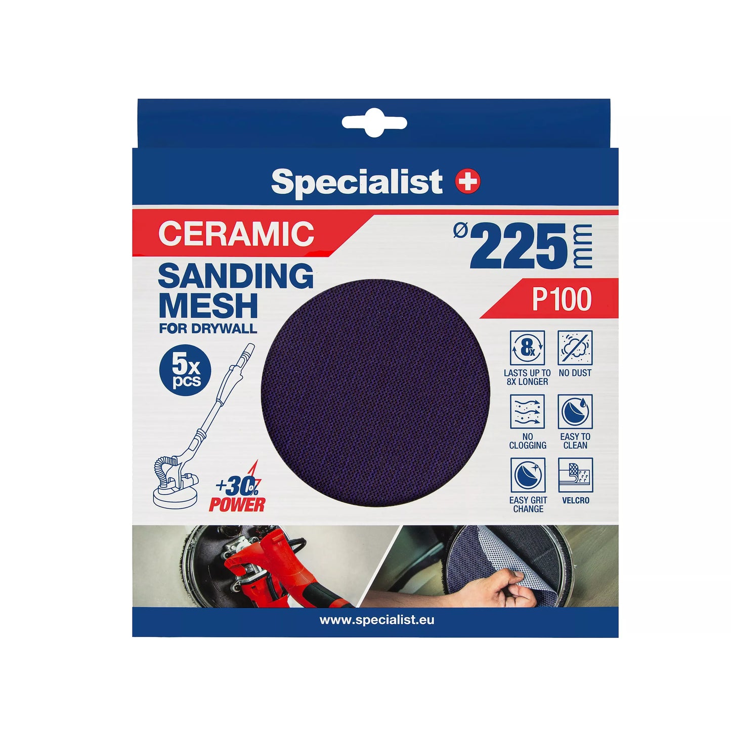 Specialist+ keramikinis tinklelis MESH, 225 mm, P100, 5 vnt.