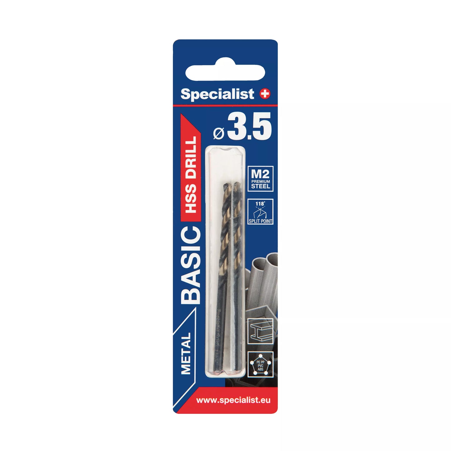 SPECIALIST+ metalo grąžtas BASIC, 3.5mm, 2 vnt.