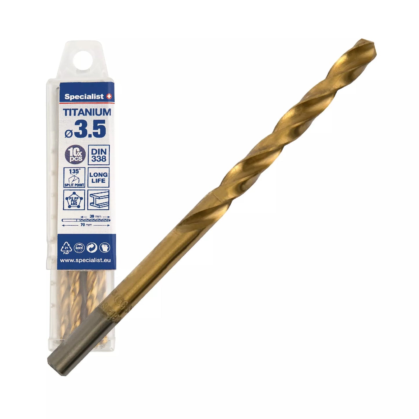 SPECIALIST+ metalo grąžtas TITAN, 3.5 mm, 10 vnt.
