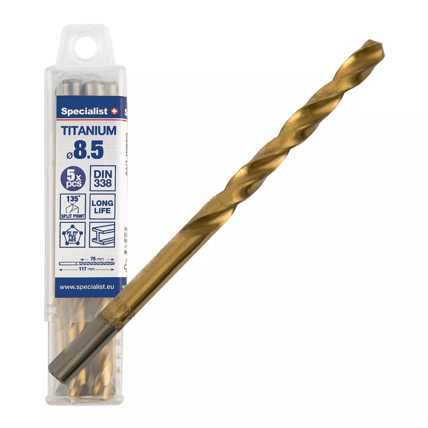 SPECIALIST+ metalo grąžtas TITAN, 8.5 mm, 5 vnt.