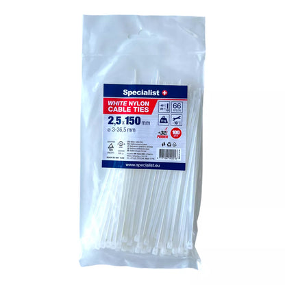 SPECIALIST+ nailon. dirželis, baltas, 2.5x150 mm, 100 vnt.