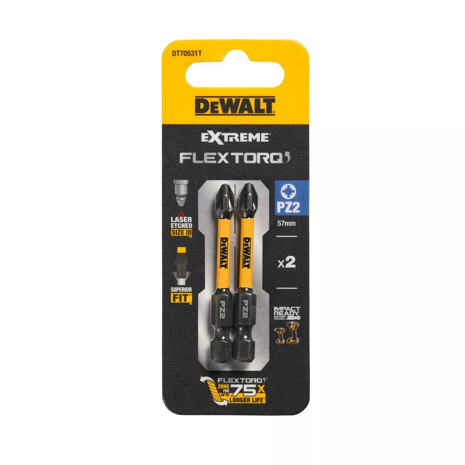 Sukimo antgaliukai FLEXTORQ PZ2 57 mm, DeWALT, 2 vnt.