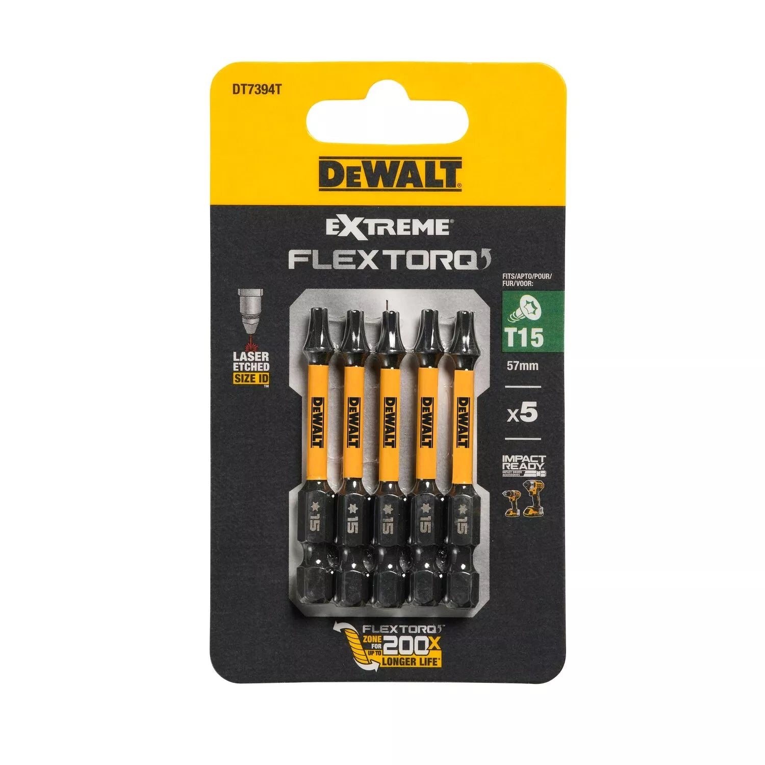Sukimo antgaliukai FLEXTORQ T15 57 mm, DeWALT, 5 vnt.