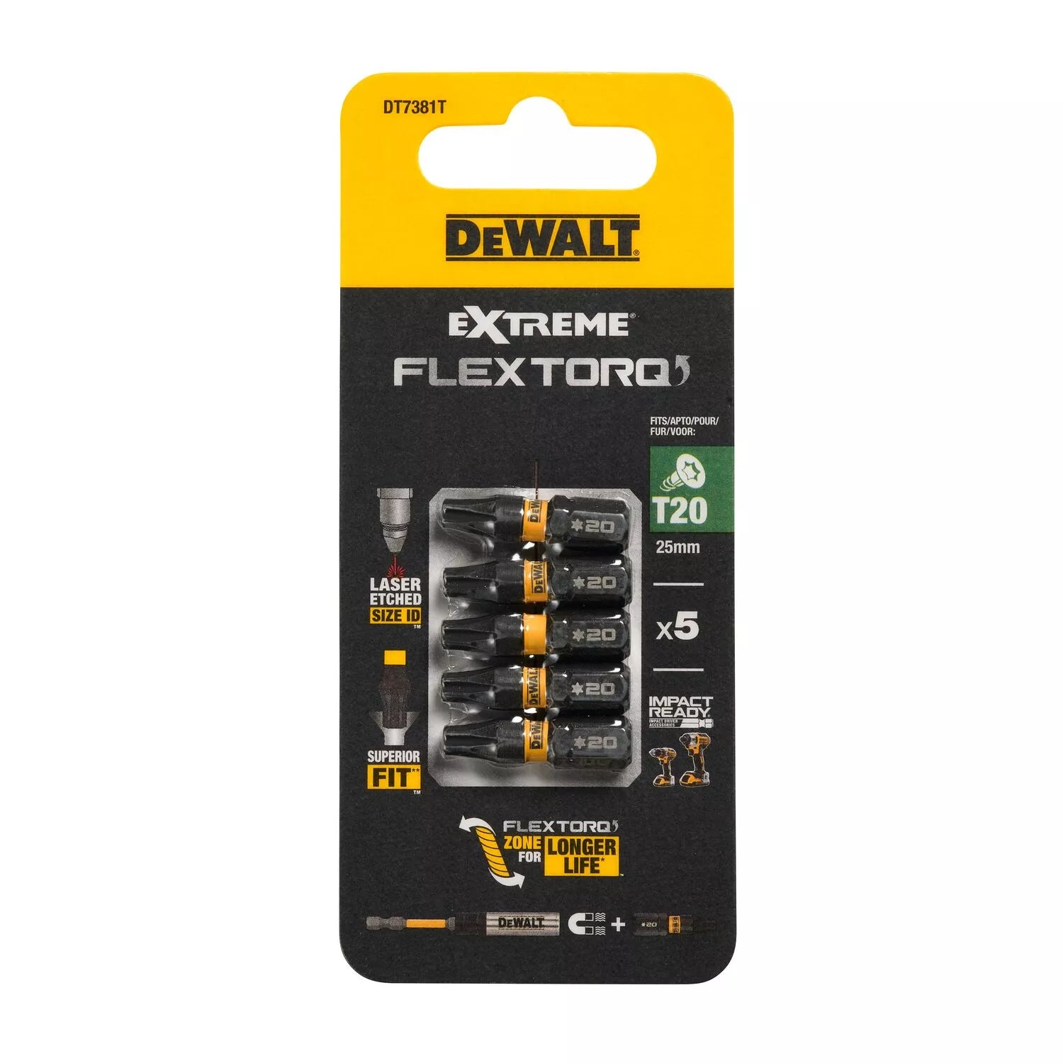 Sukimo antgaliukai FLEXTORQ T20 25 mm, DeWALT, 5 vnt.