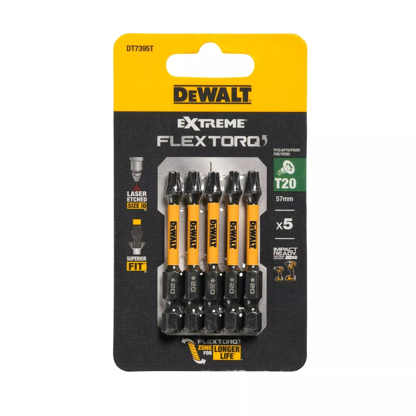 Sukimo antgaliukai FLEXTORQ T20 57 mm, DeWALT, 5 vnt.