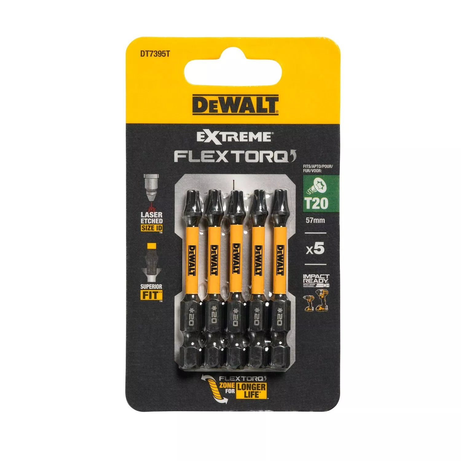 Sukimo antgaliukai FLEXTORQ T20 57 mm, DeWALT, 5 vnt.