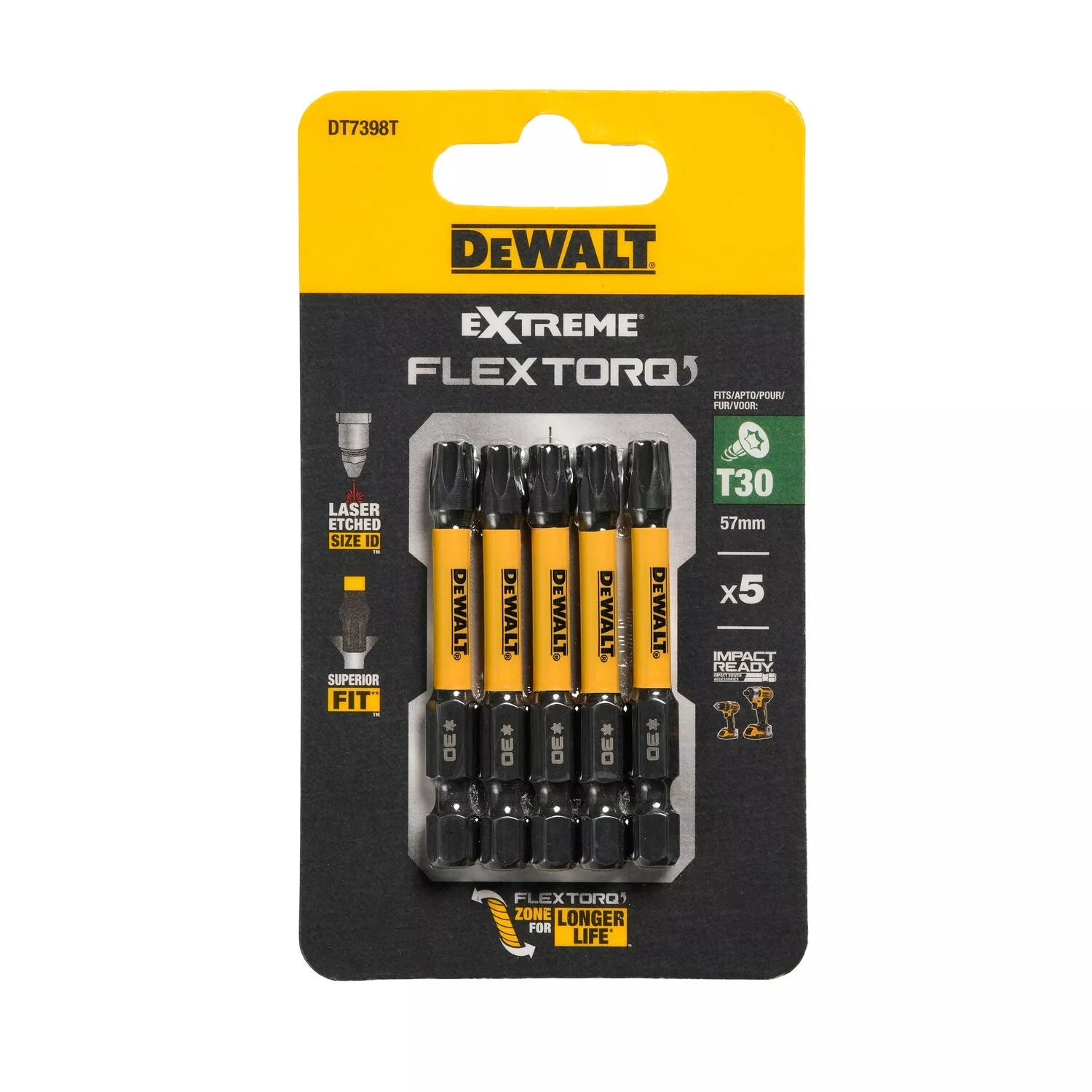 Sukimo antgaliukai FLEXTORQ T30 57 mm, DeWALT, 5 vnt.