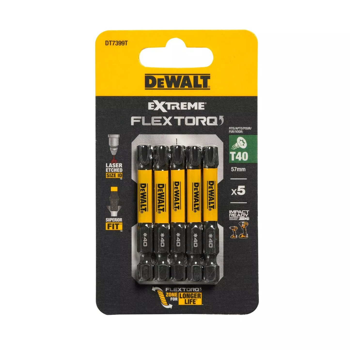 Sukimo antgaliukai FLEXTORQ T40 57 mm, DeWALT, 5 vnt.