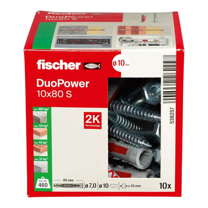 Universalus dvikomponentis kaištis DuoPower 10x80 S su varžtu, 10 vnt., FISCHER