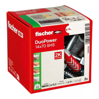 Universalus dvikomponentis kaištis DuoPower 14x70 S su varžtu, 8 vnt. FISCHER